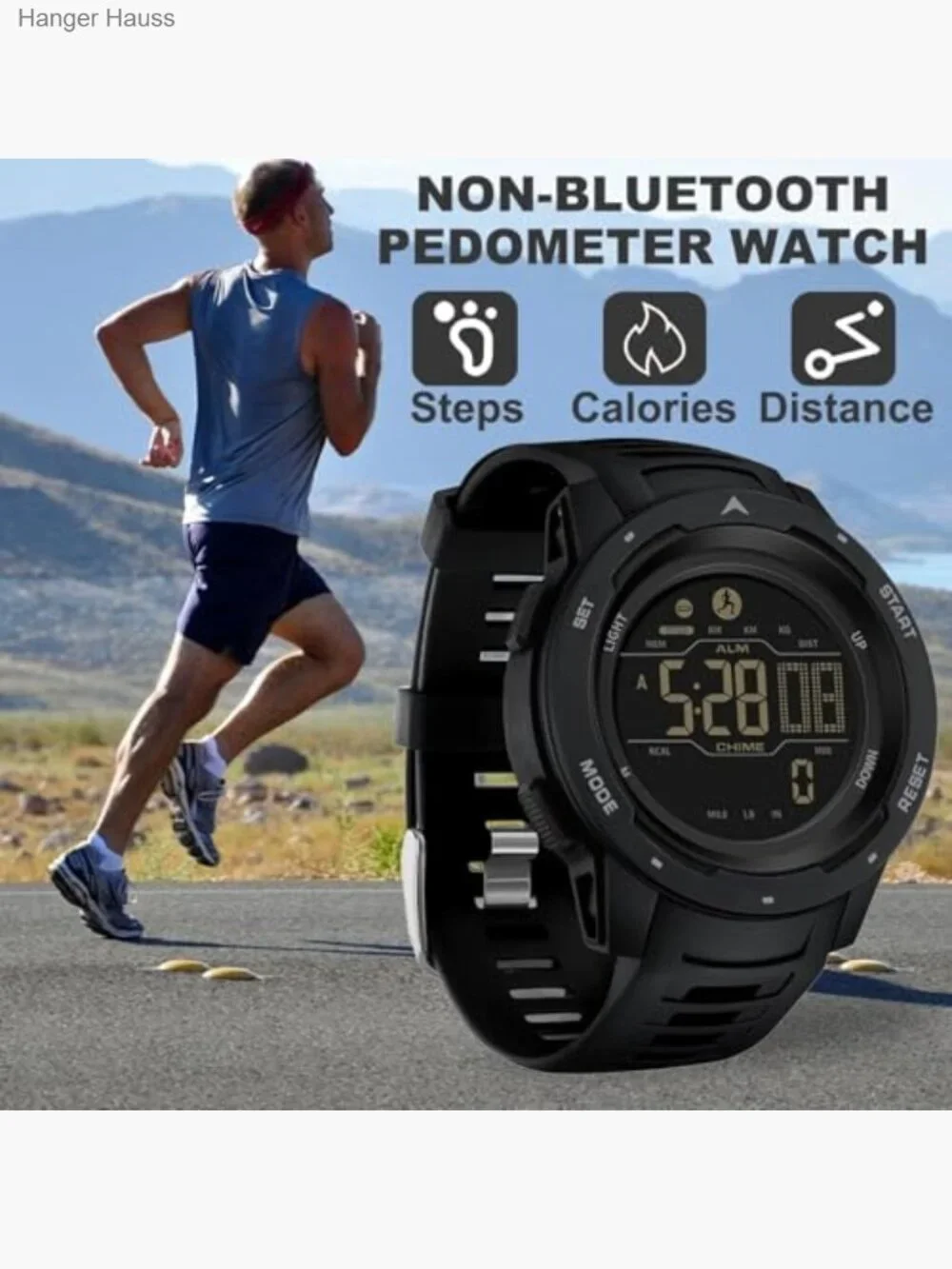 Men's Digital Sport Watch Pedometer Step Counter Alarm LED